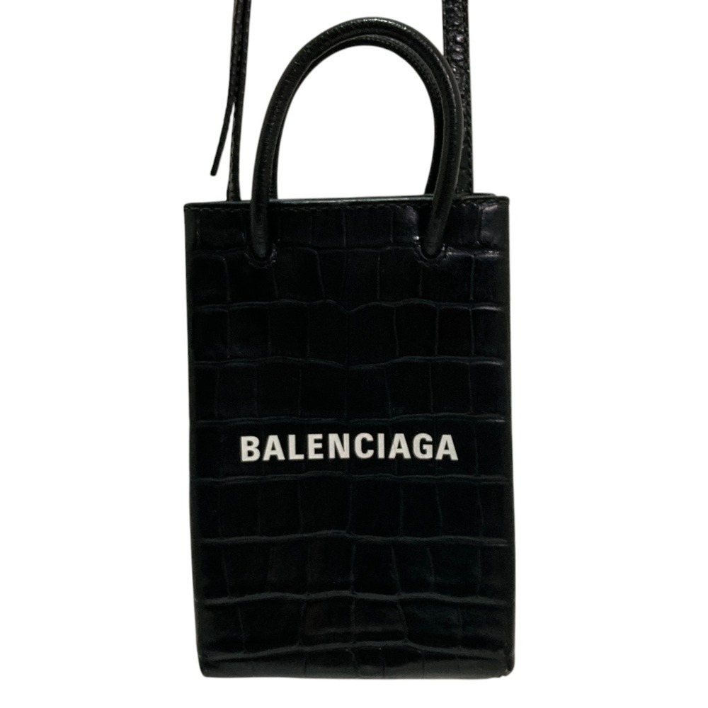 BALENCIAGA Balenciaga Shopping Phone Holder Shoulder Bag 593826 Black Women's